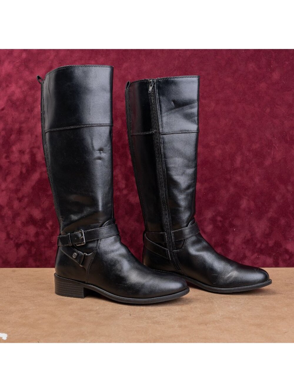 Bandolino Women Black Vegan Leather Vintage Y2K Riding Equestrian Boots sz 7.5
